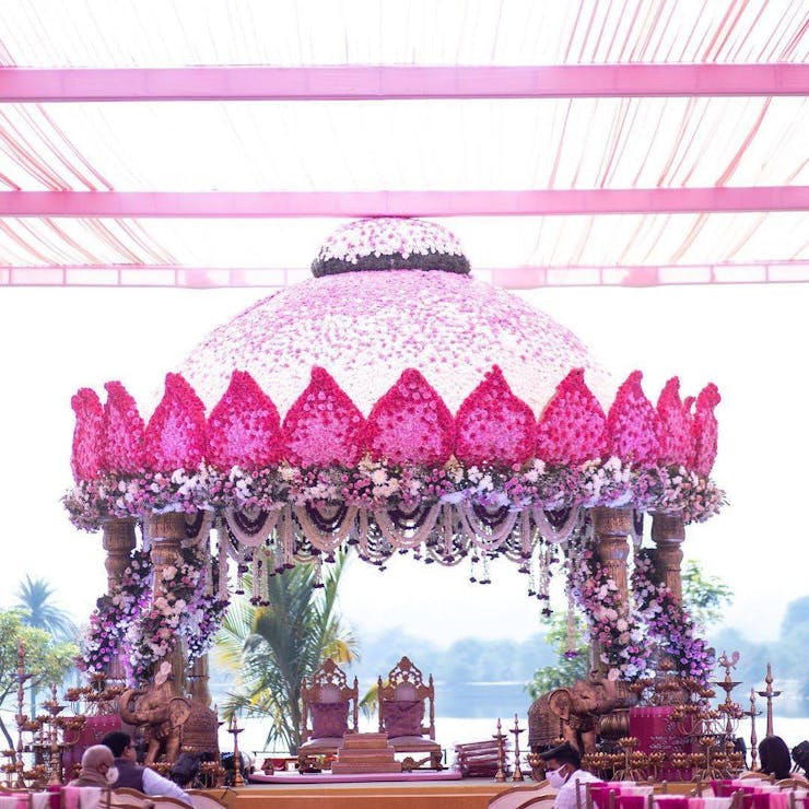 lotus shape wedding mandap decor