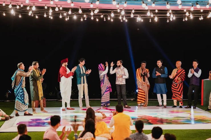 saree tying competition at Indian wedding