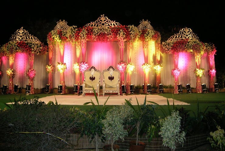 Wedding stage decor in open garden