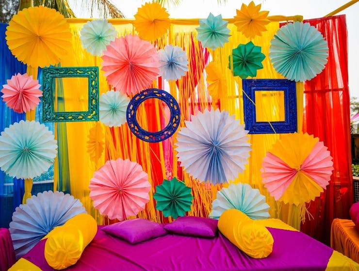 colorful haldi event decoration