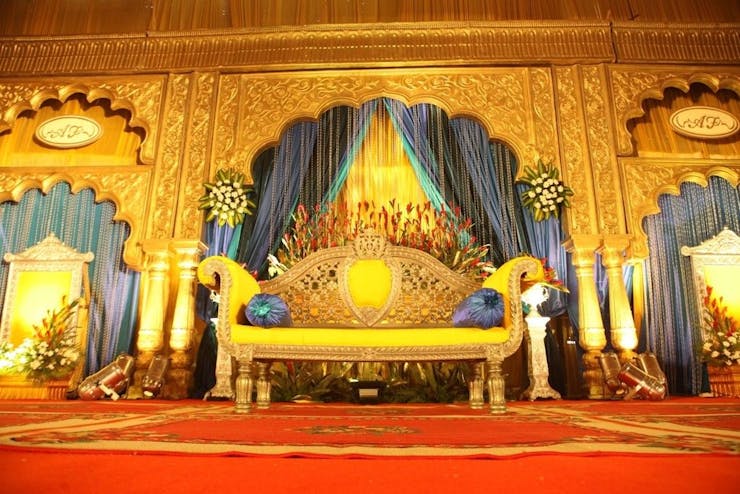 royal stage backdrop for grand wedding
