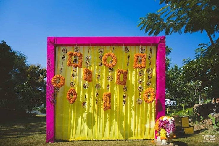 simple haldi stage decoration