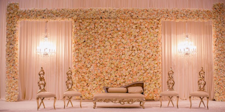 Floral wall wedding stage decor