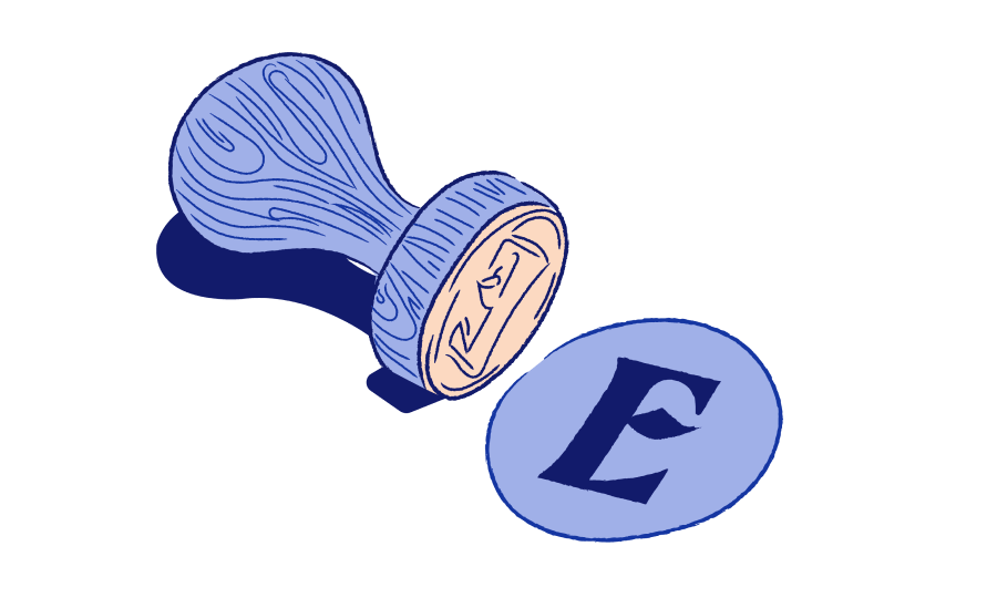 illustration of a legal stamp seal with the Everly logo