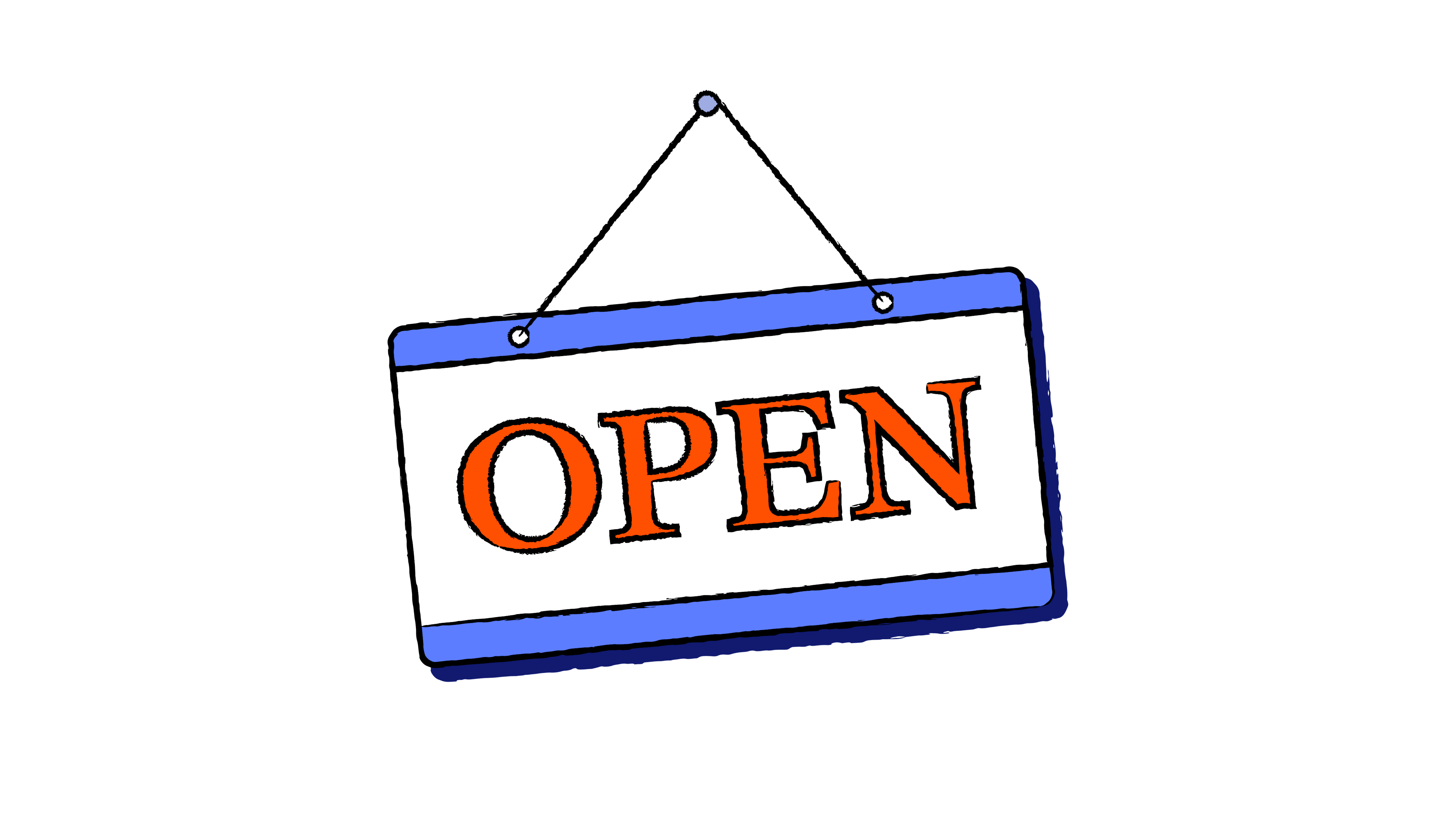 A sign saying Open