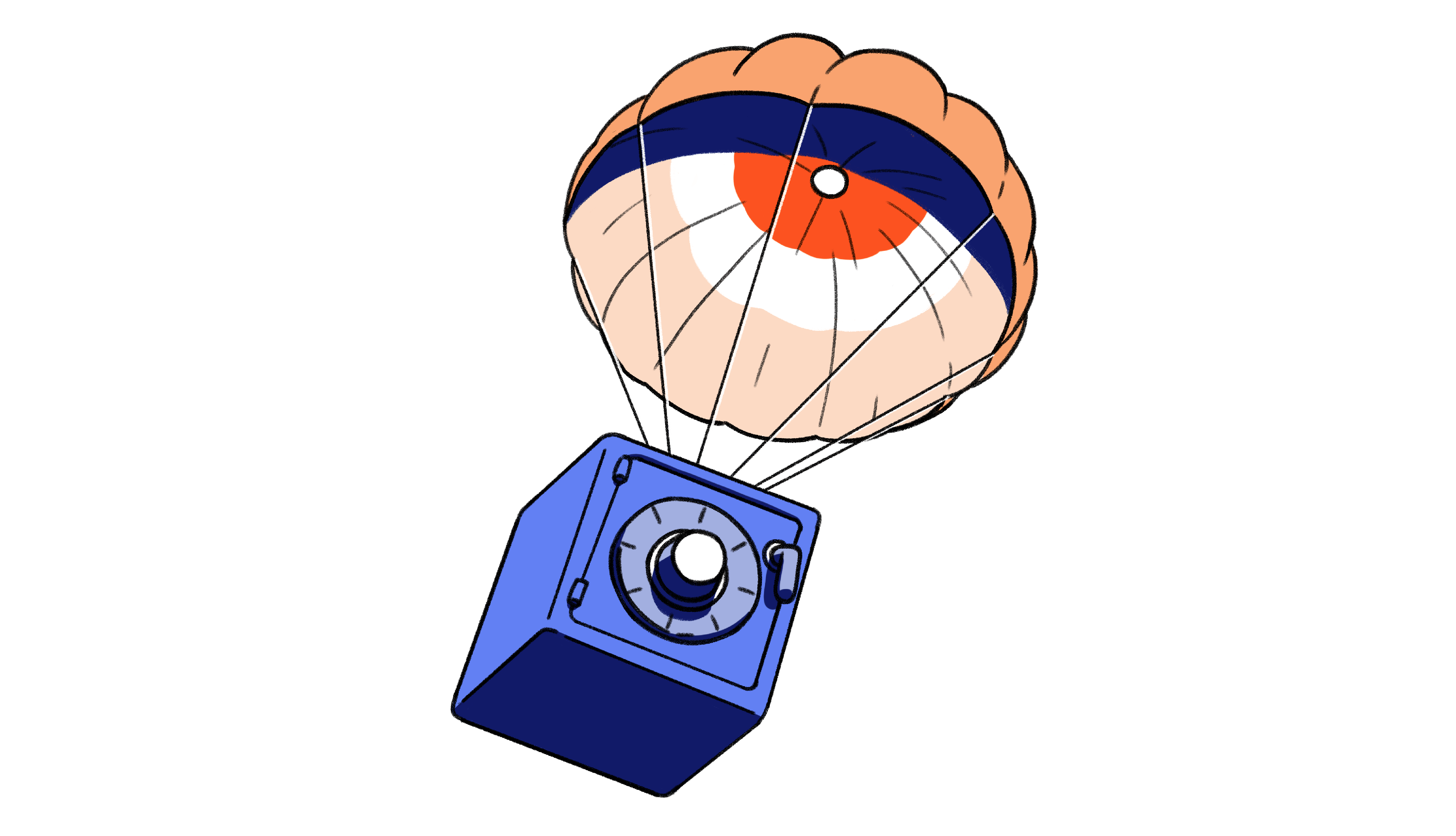 A safe with a parachute representing loans from whole life insurance policy.