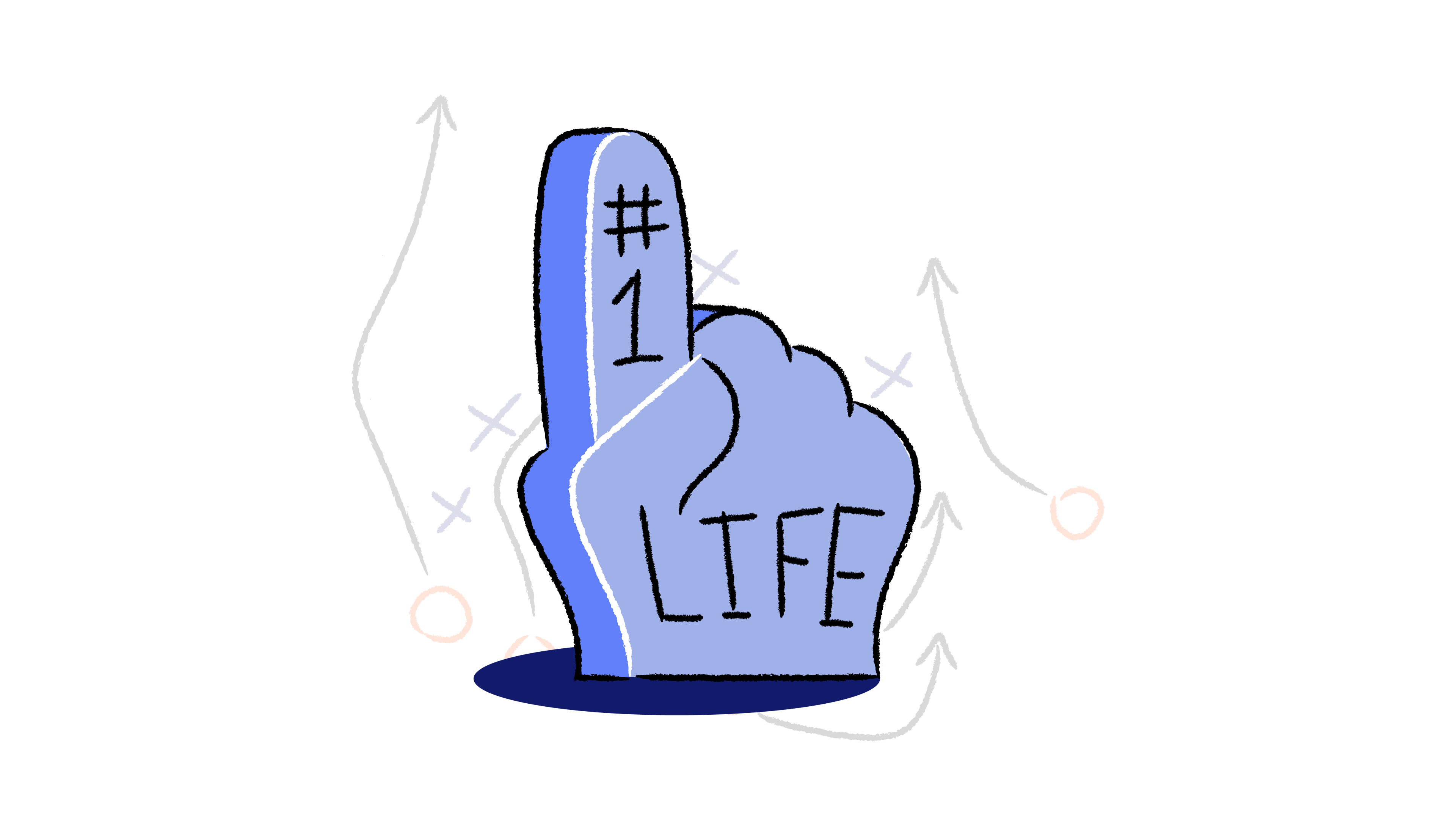 Foam novelty sports finger, with the text #1 life. 