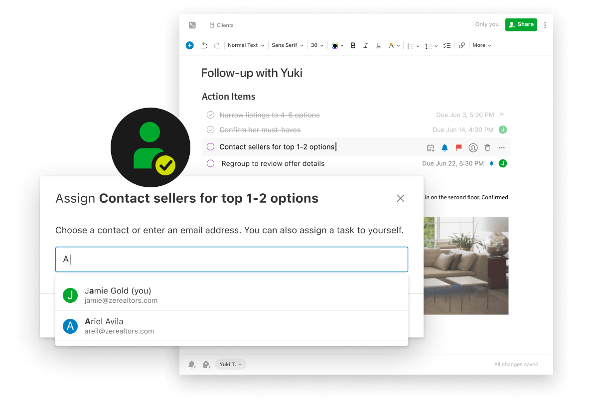 Task delegation feature showcase Evernote