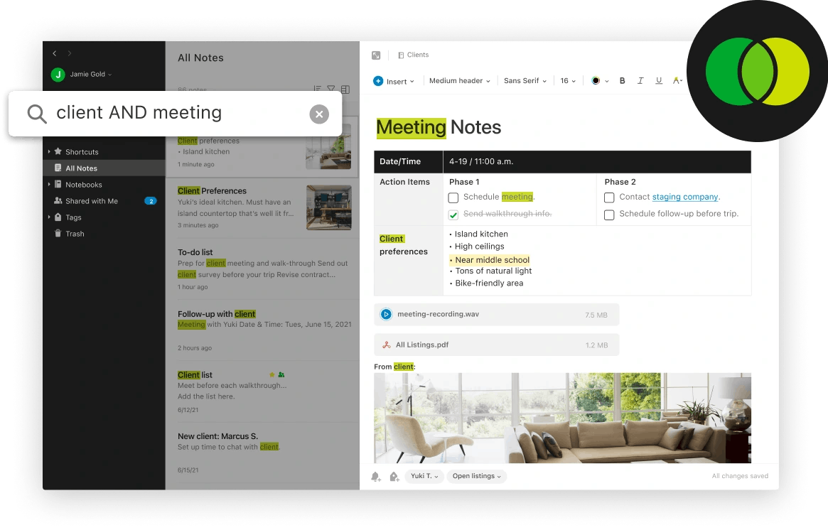 Advanced search feature showcase Evernote