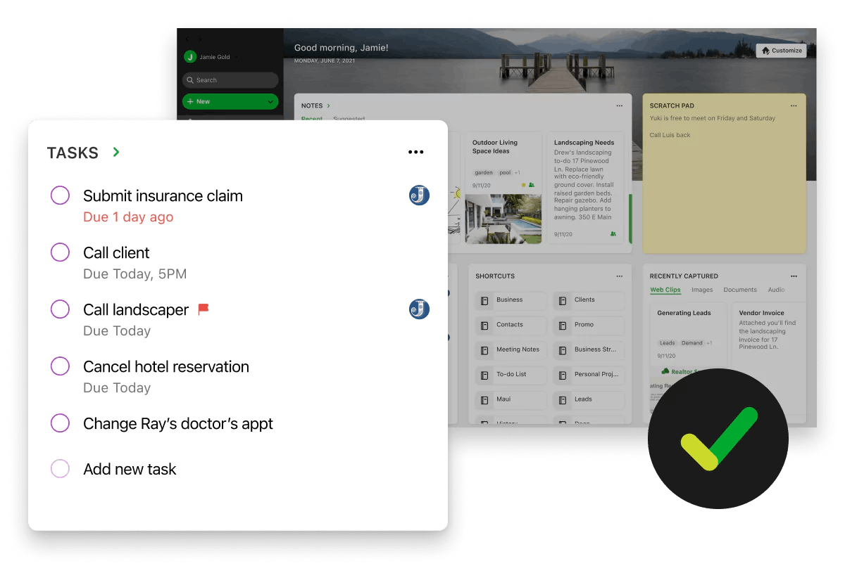Task feature in Evernote Home