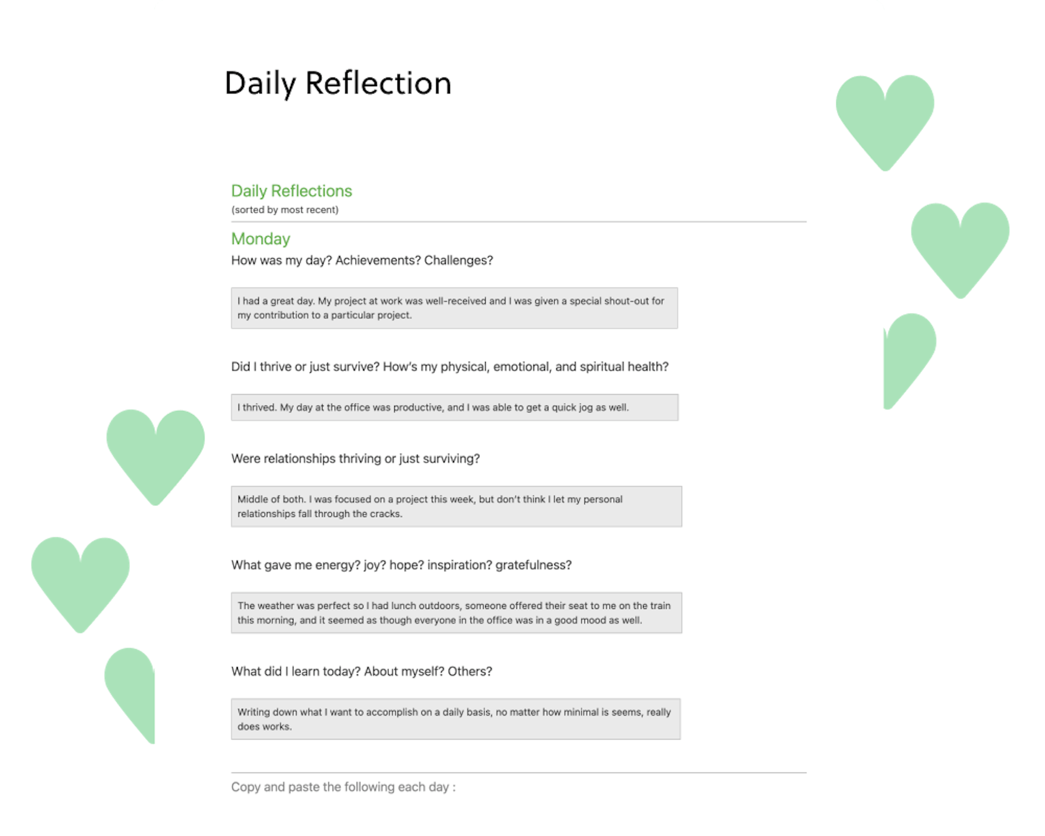 Daily Reflection Template Evernote