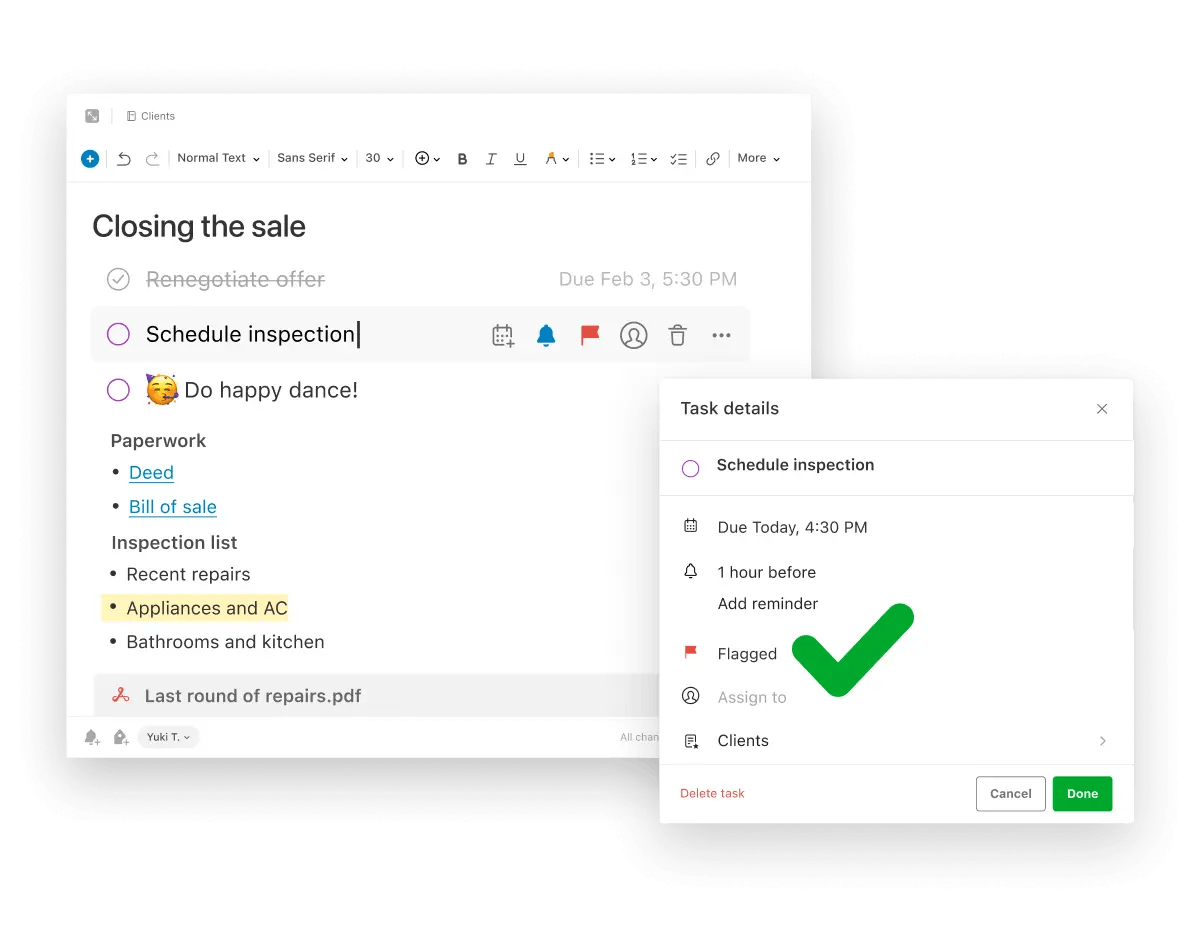 Evernote UI showcasing the Tasks feature