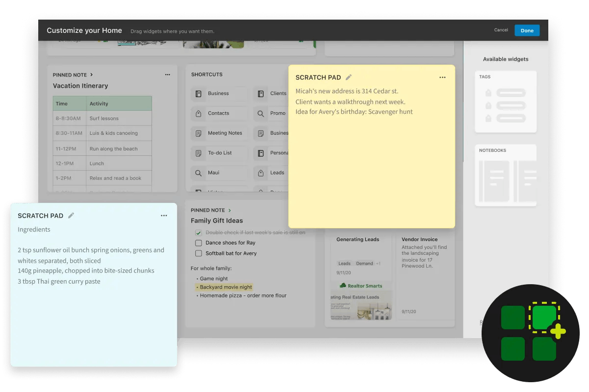 Evernote home feature showcase