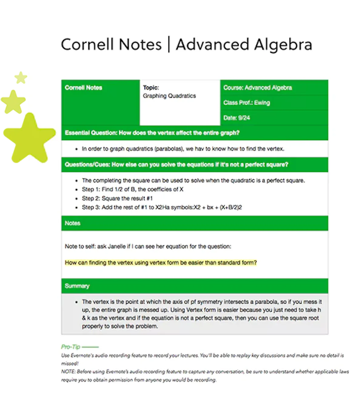 Corner Notes Cornell Notes Template - Learn this Note Taking Method | Evernote