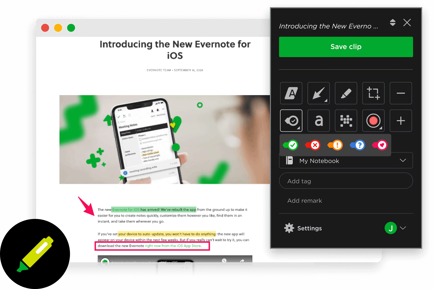 Highlight in Evernote webclipper