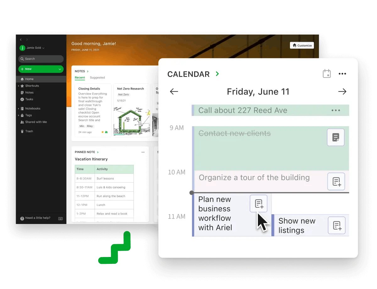 Showcase of the Calendar feature of Evernote