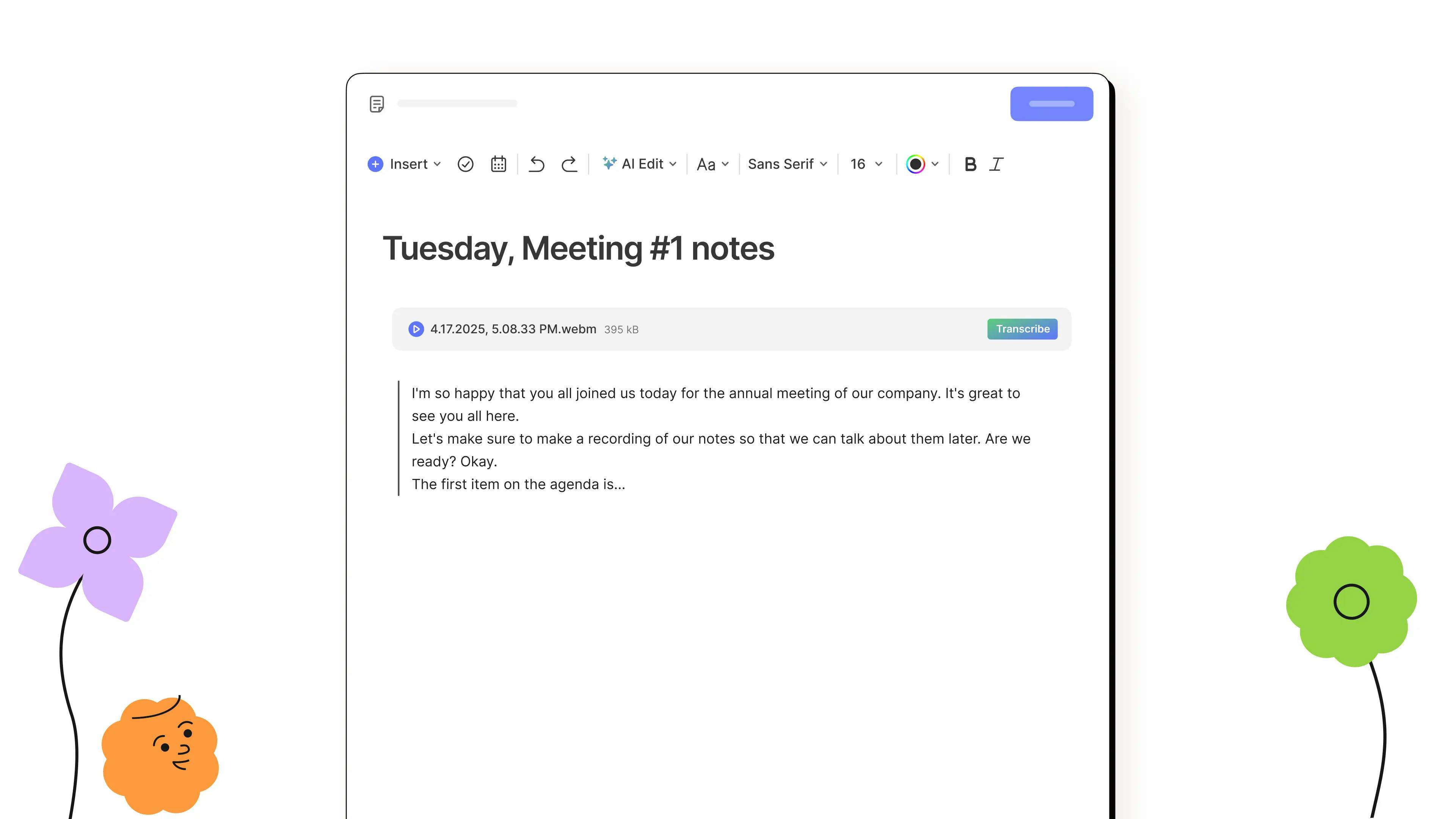 Transcribe AI works to convert audio to text, transcribing both uploaded files or live recordings into editable text.