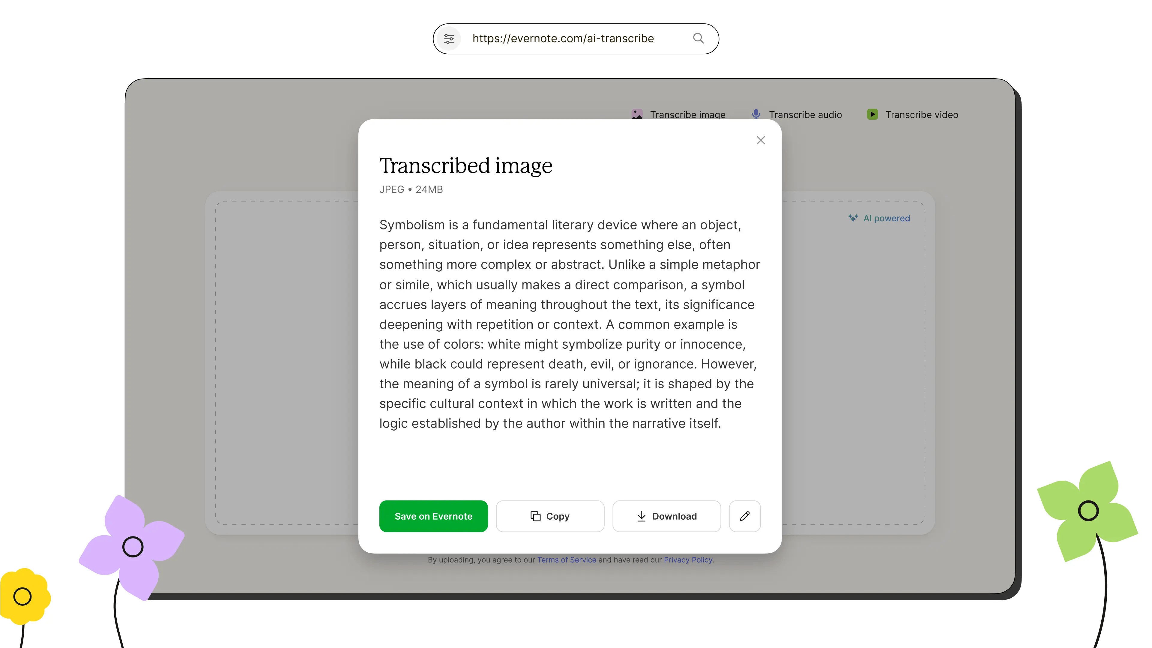 From the web tool, you can save your transcription to Evernote, copy it to paste somewhere else, or download it as a .txt file.
