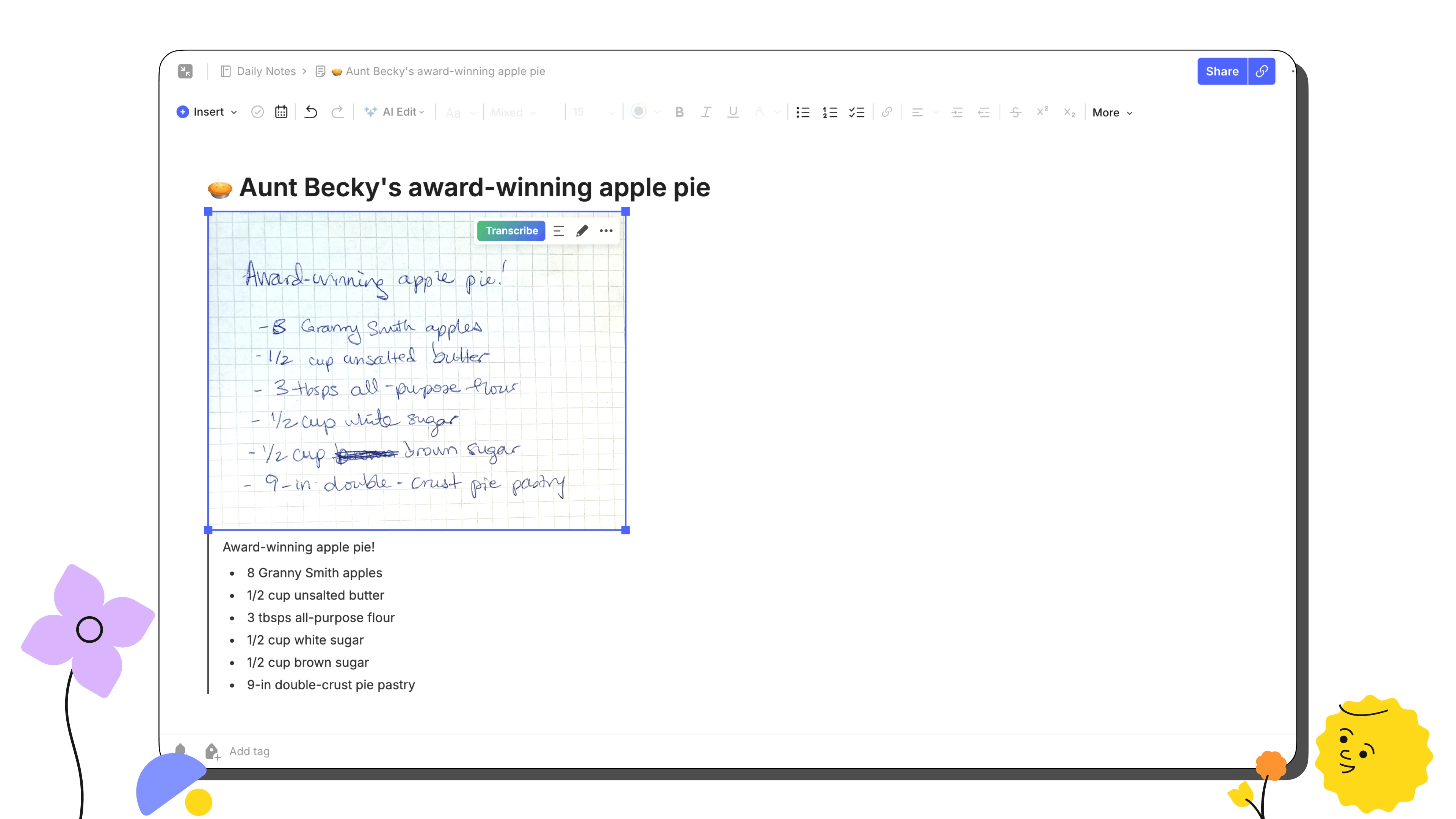 Turn your handwritten recipes and notes into digital, editable text.