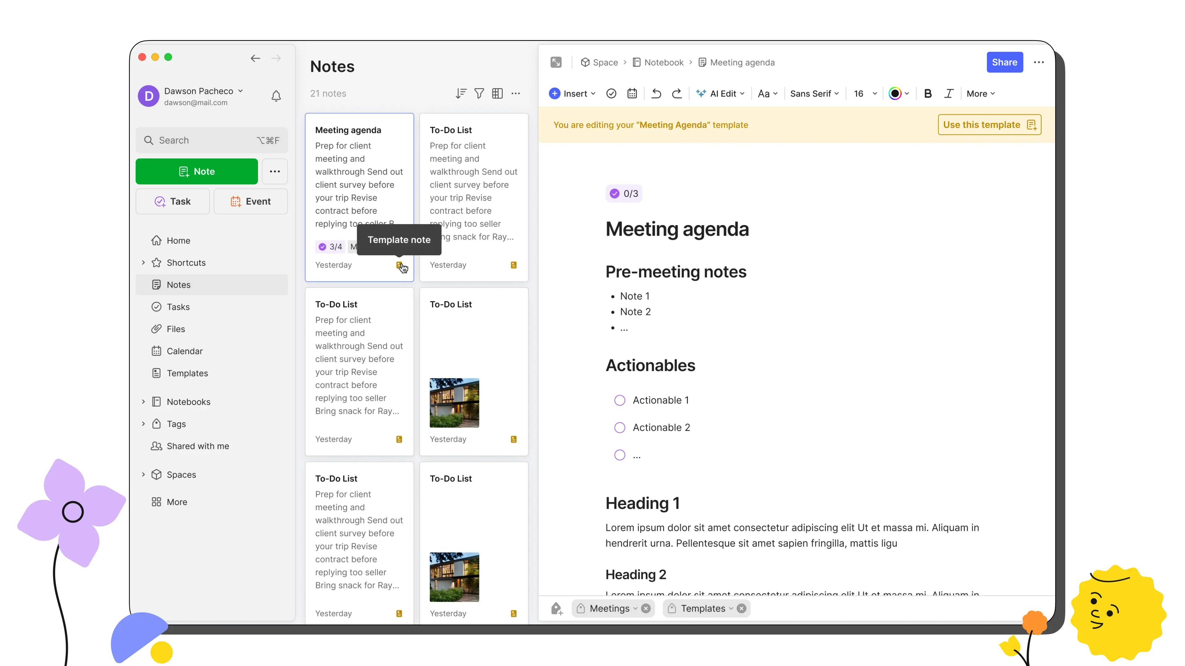 Evernote new Templates experience