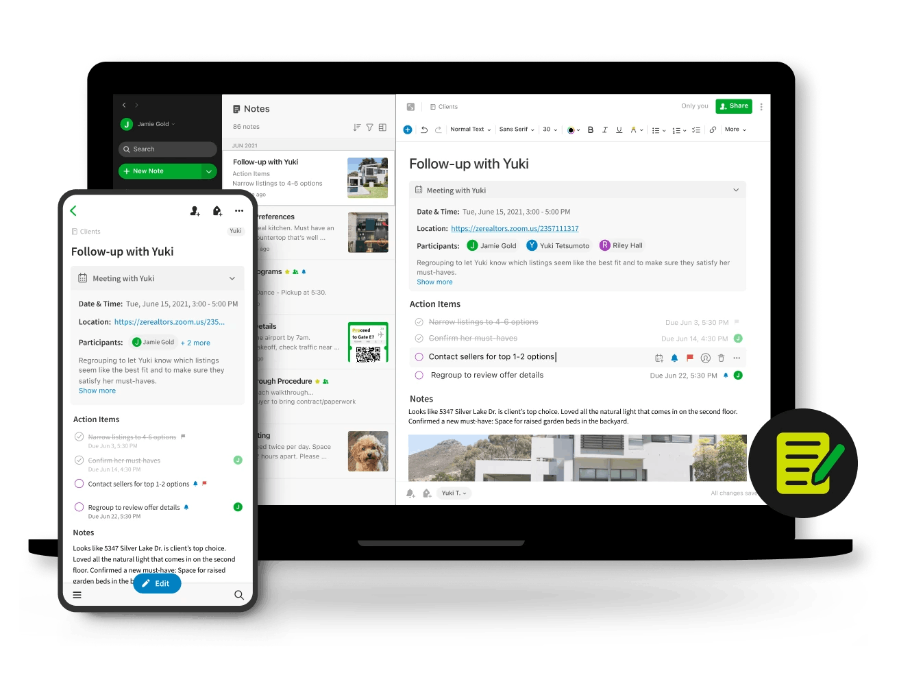 Evernote general UI showcase