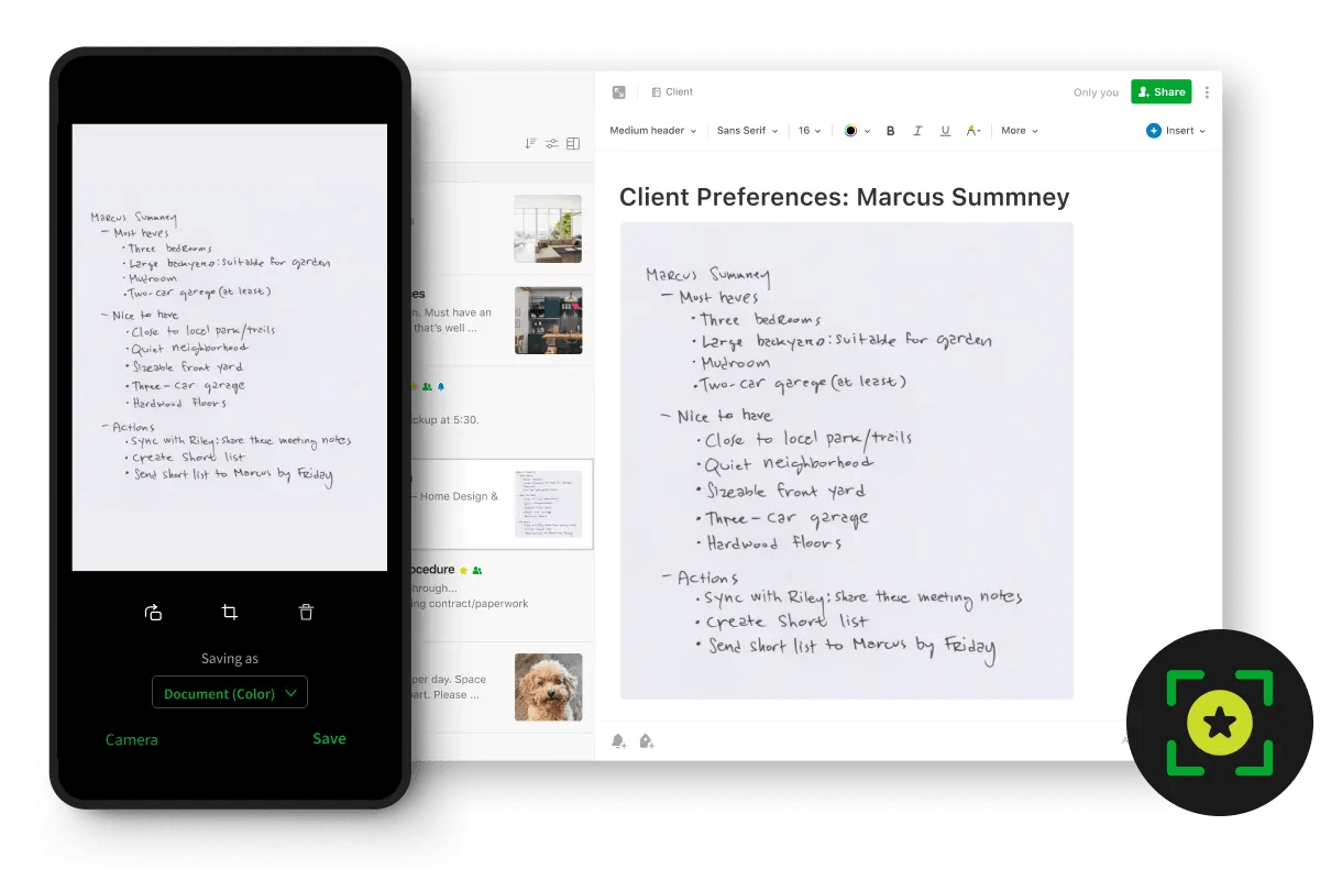 Evernote document scanning app UI