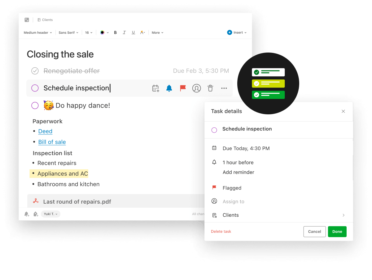 Task feature for to-dos in Evernote