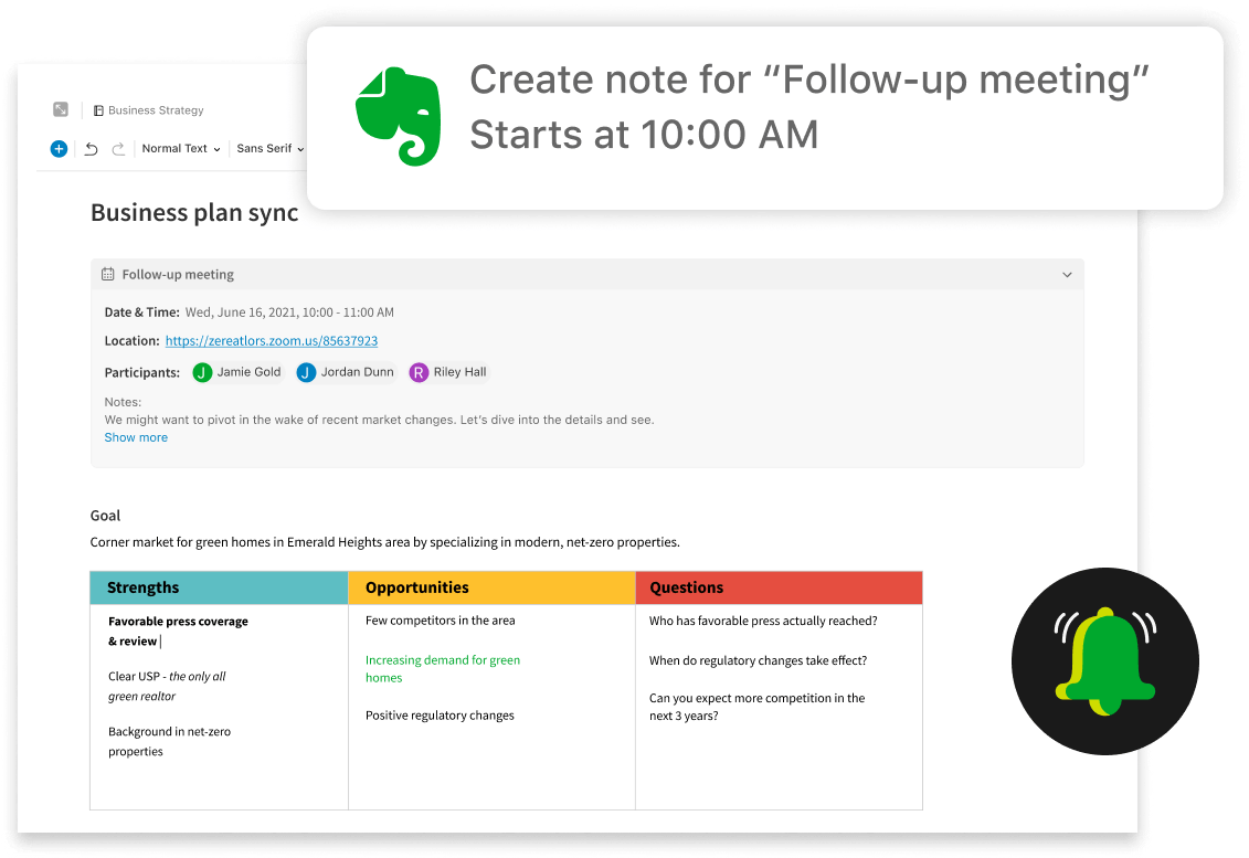 Gerir notificações de eventos de calendário do Evernote – Ajuda e