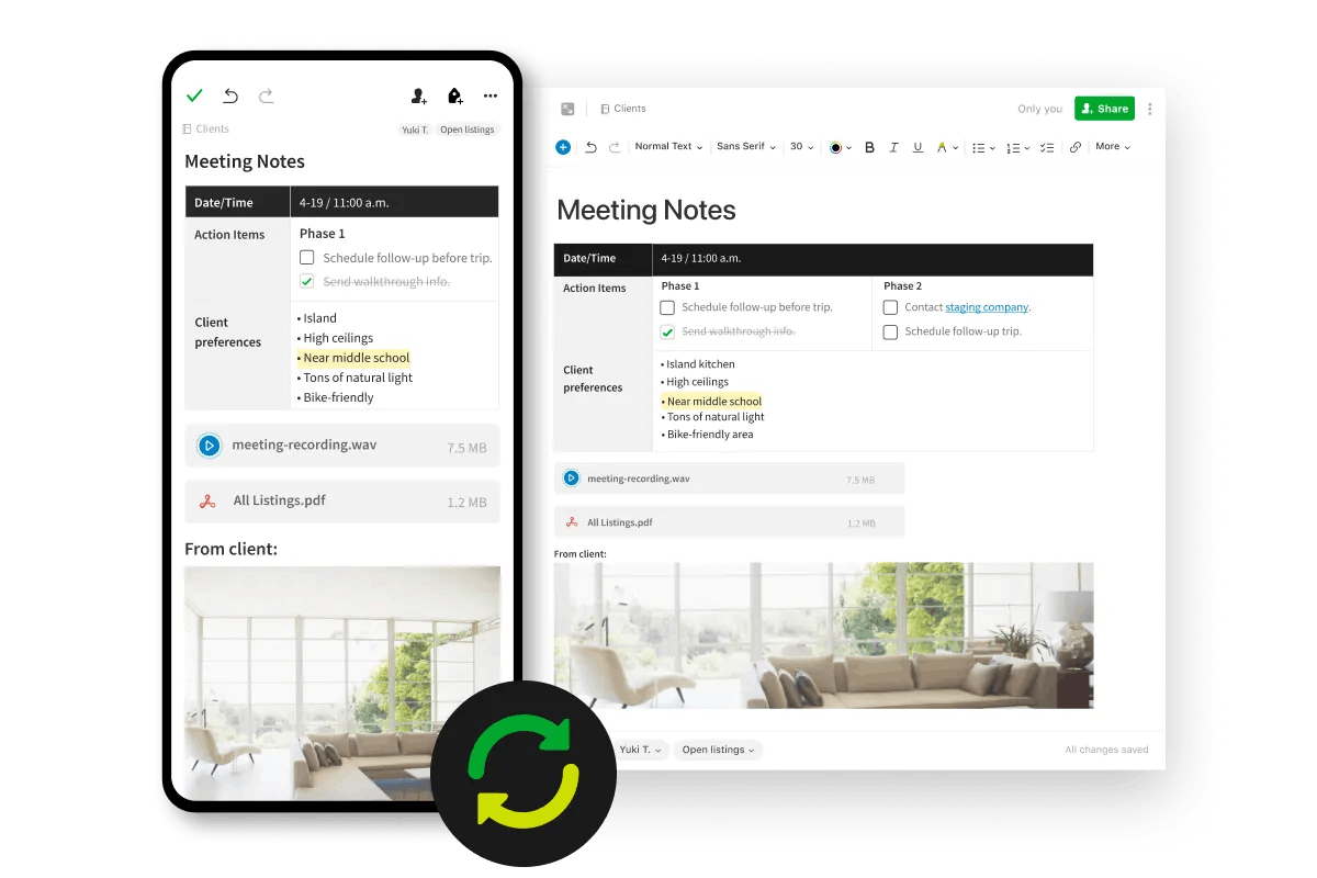 Evernote in different devices syncing data