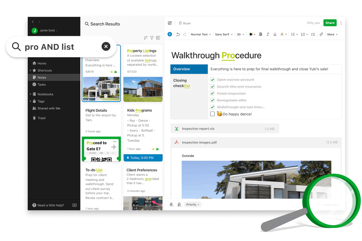Evernote advanced search feature
