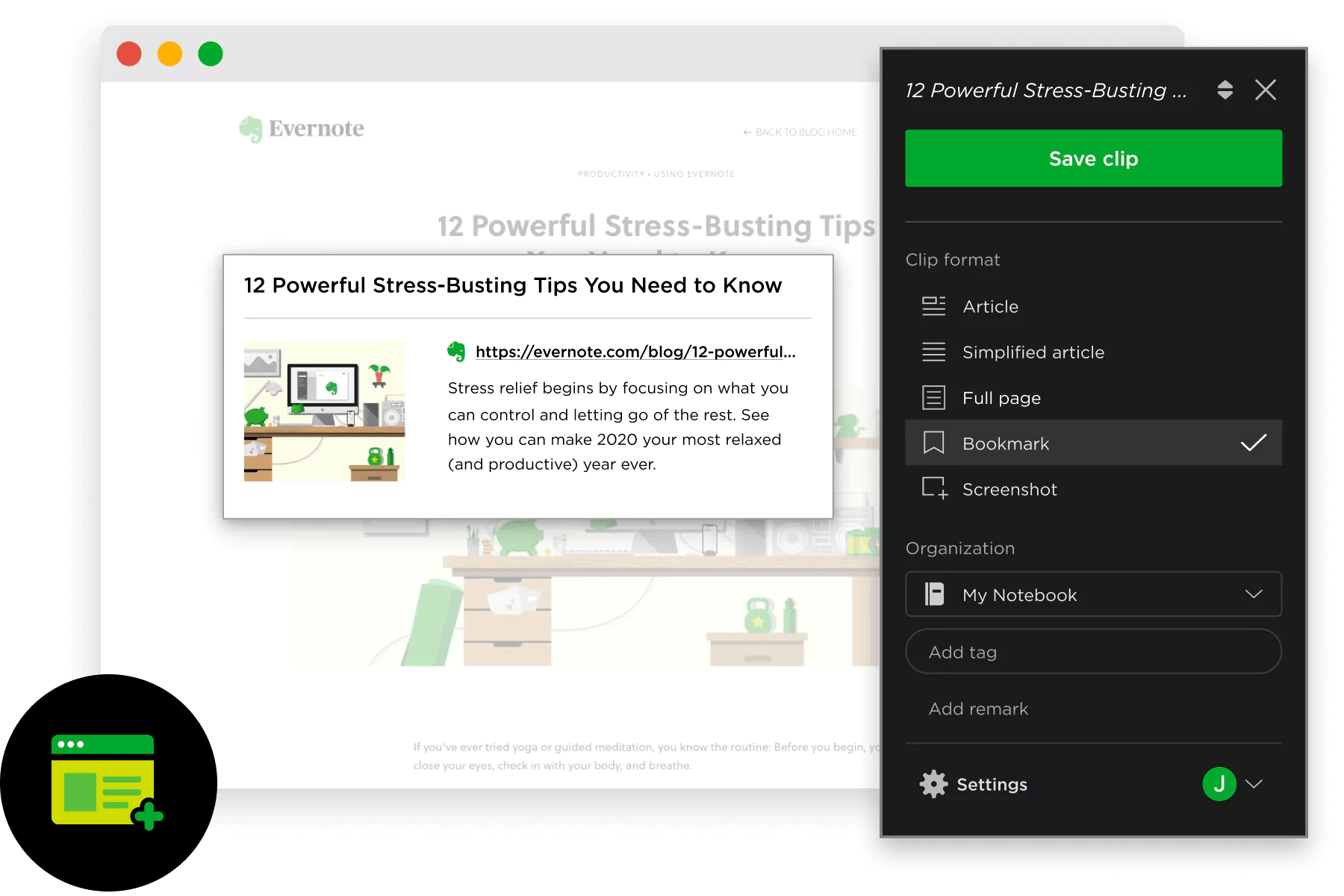 Bookmarks feature of Evernote webclipper