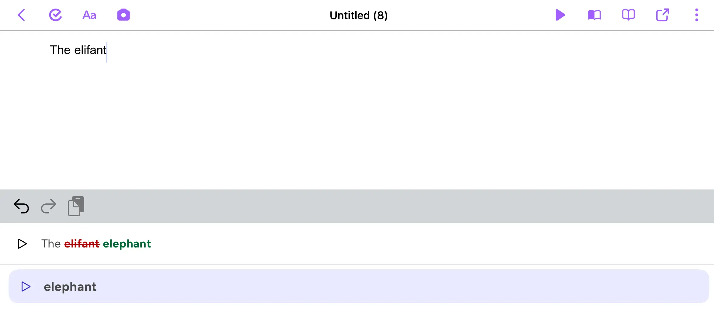 spelling correction colour coded and suggestions in Read&Write for iPad