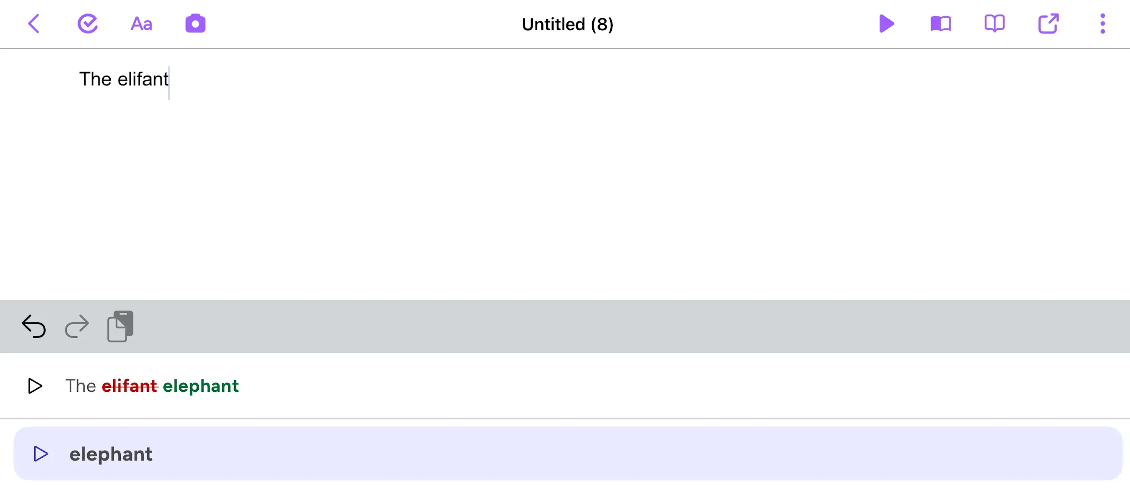 spelling correction colour coded and suggestions in Read&Write for iPad