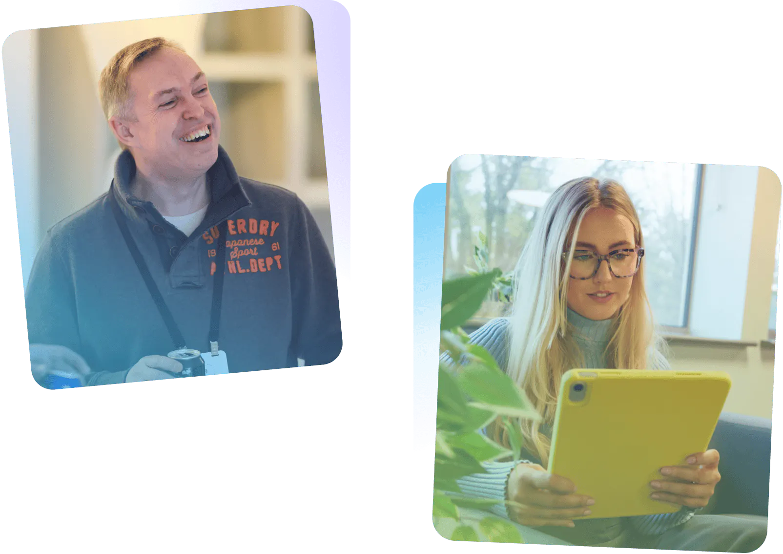 Headshot of two employees smiling