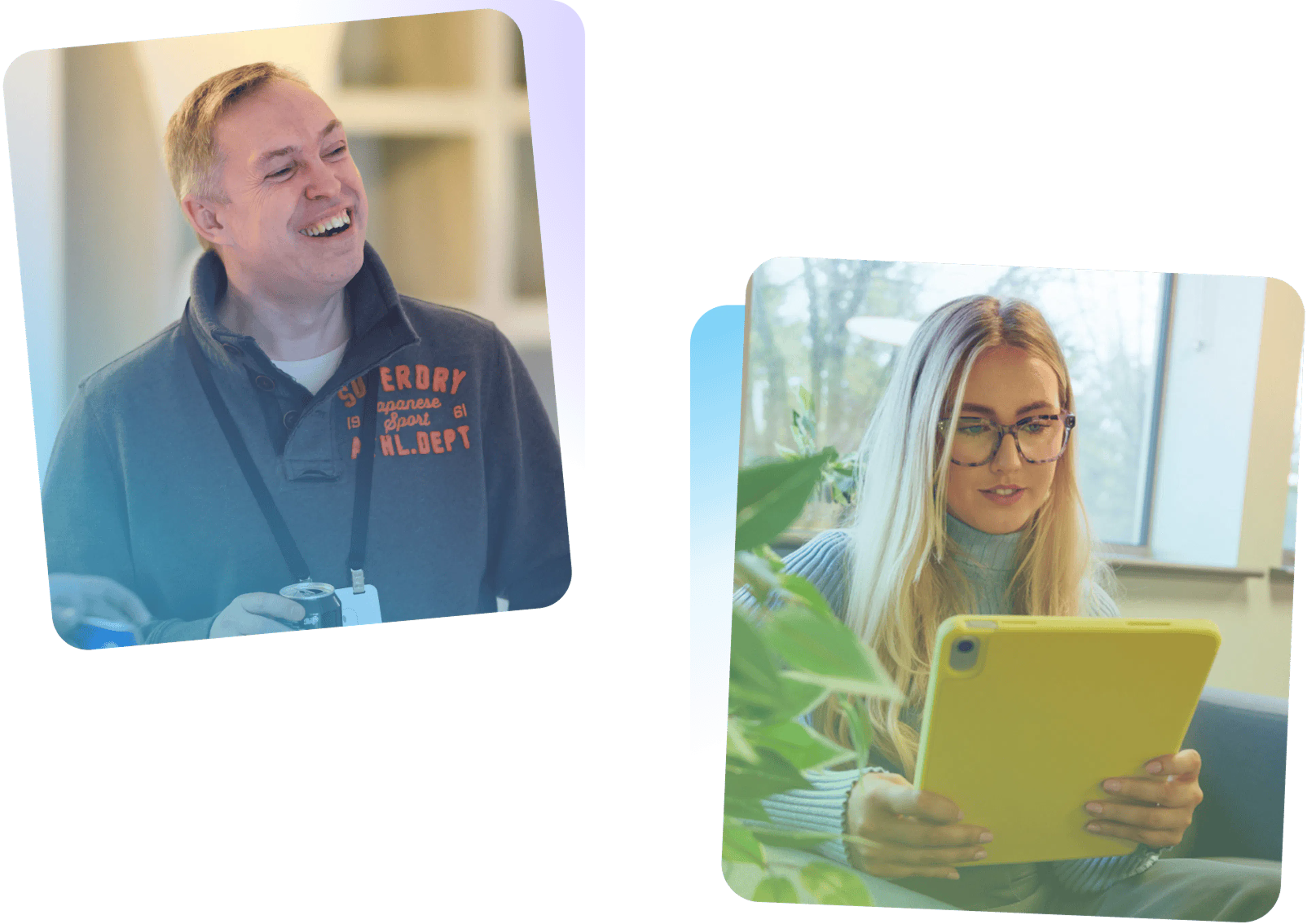 Headshot of two employees smiling