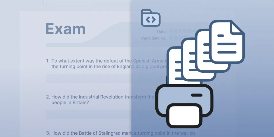 Illustration showing ExamWritePad's batch printing feature