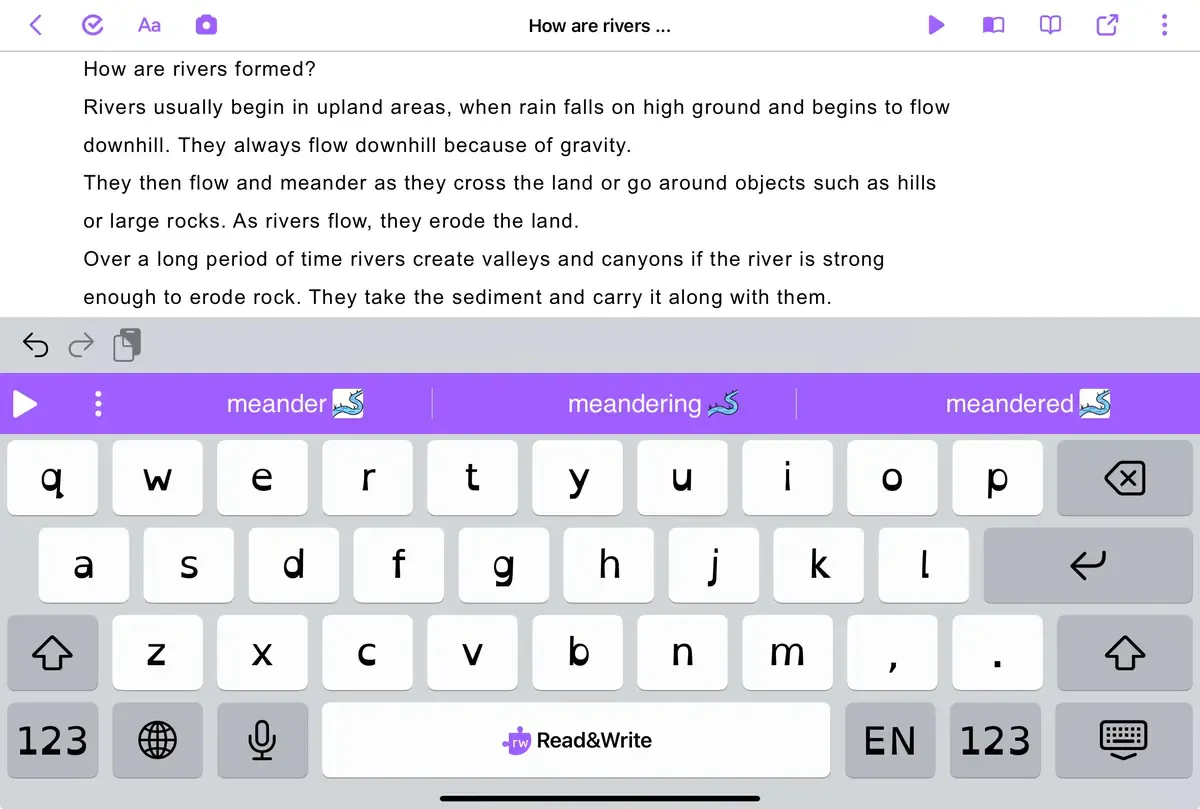 Dyslexia friendly keyboard font in Read&Write for iPad