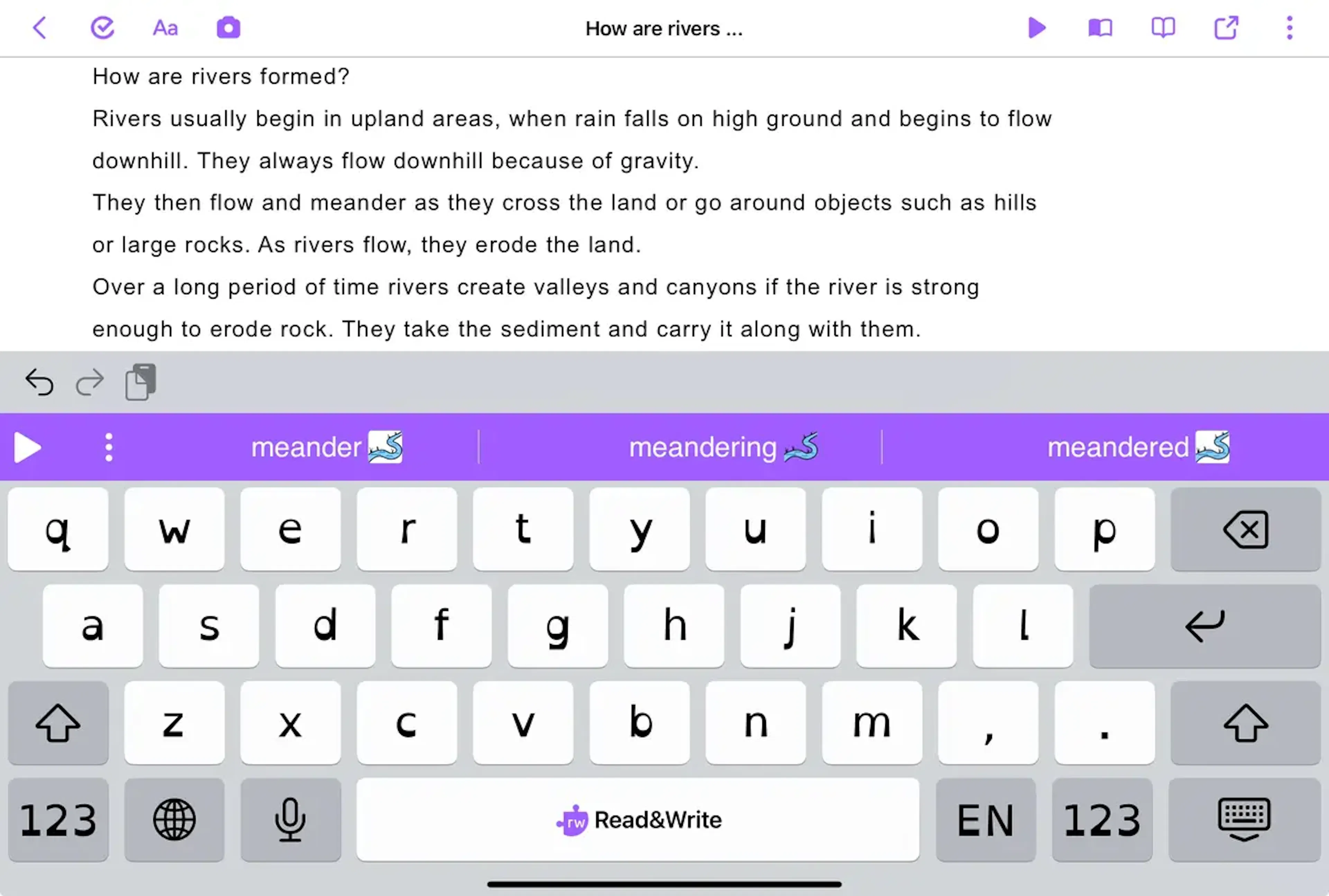 Dyslexia friendly keyboard font in Read&Write for iPad