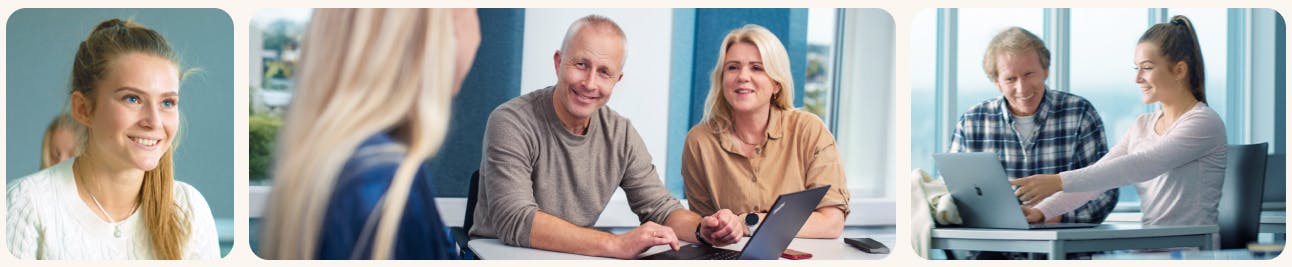 A collage of diverse individuals engaged in learning activities using digital devices in different educational and workplace settings.