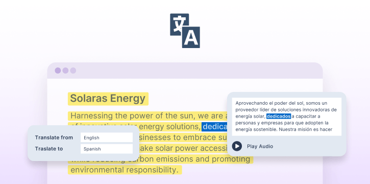 Product UI showing translator feature