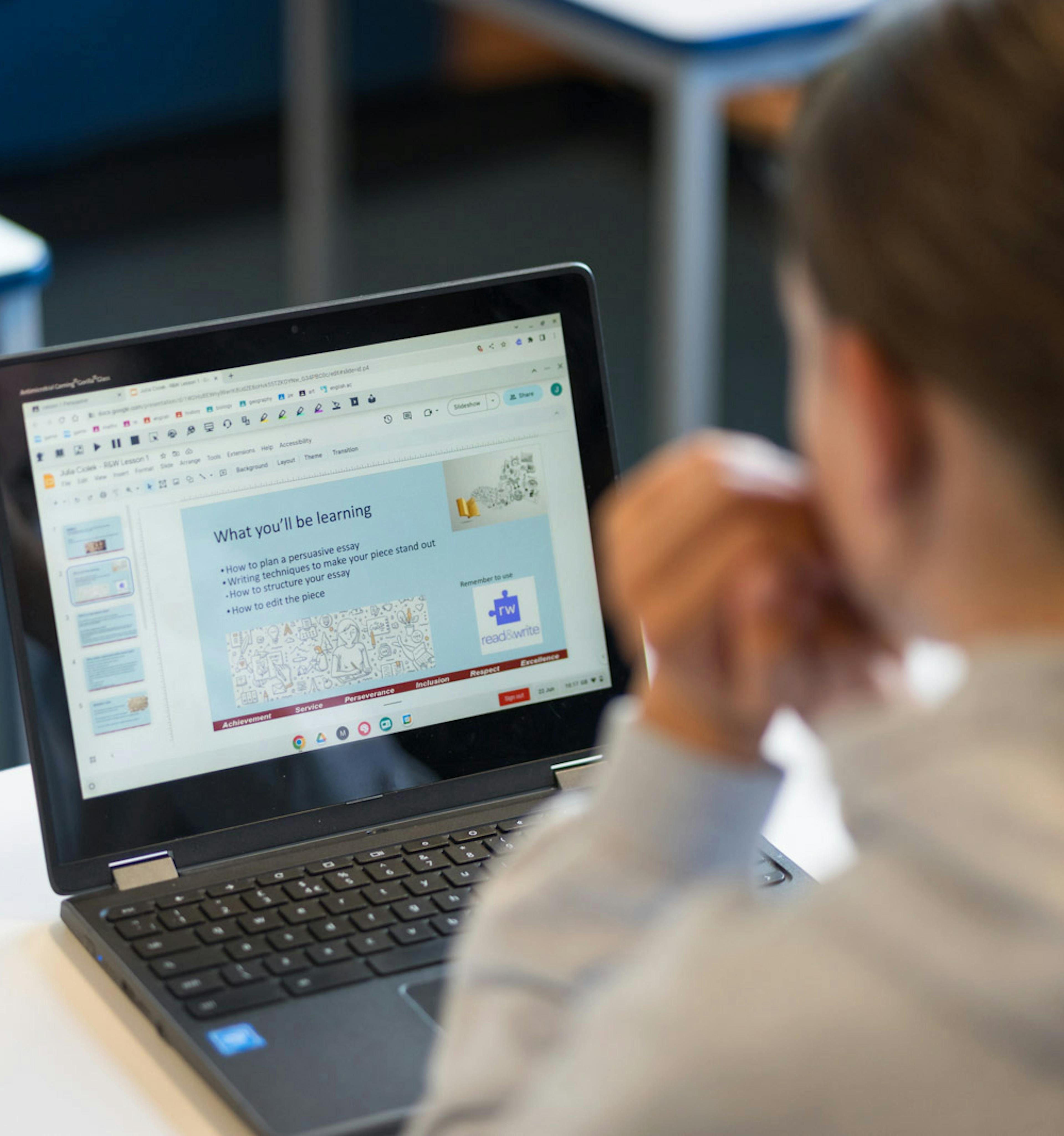 A student is using Read&Write on a laptop