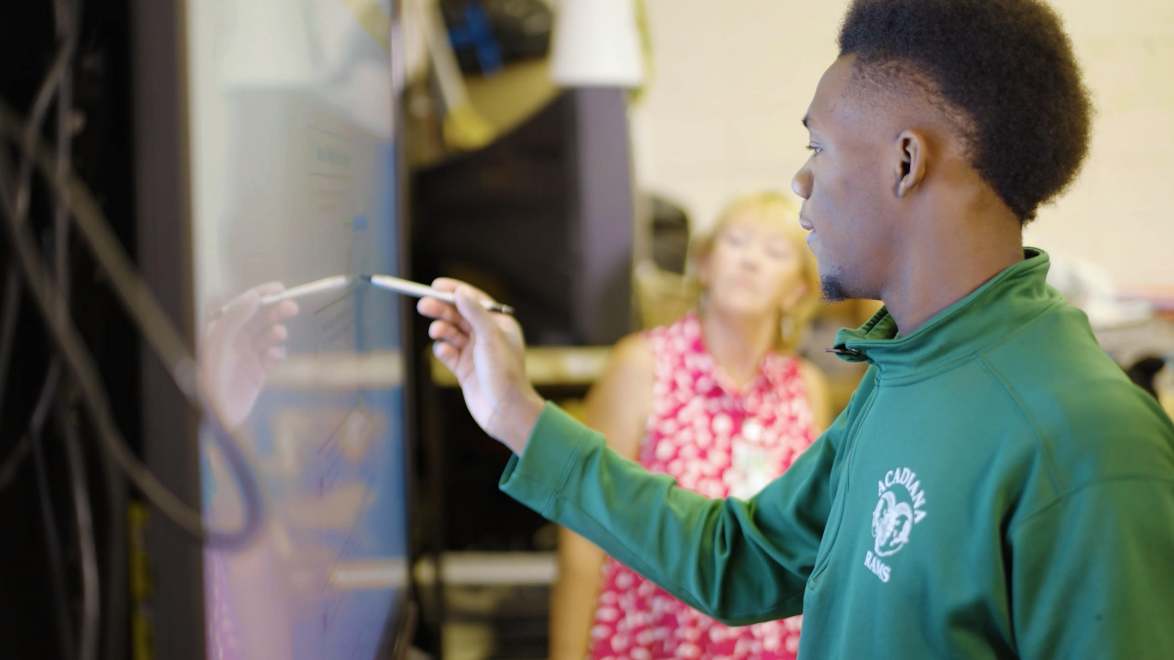 A student working in a classroom