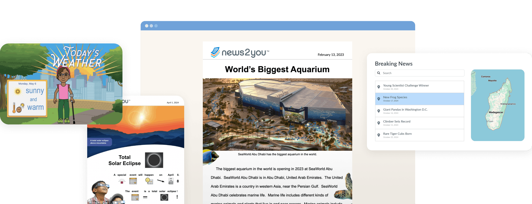 Digital collage of News2you learning materials