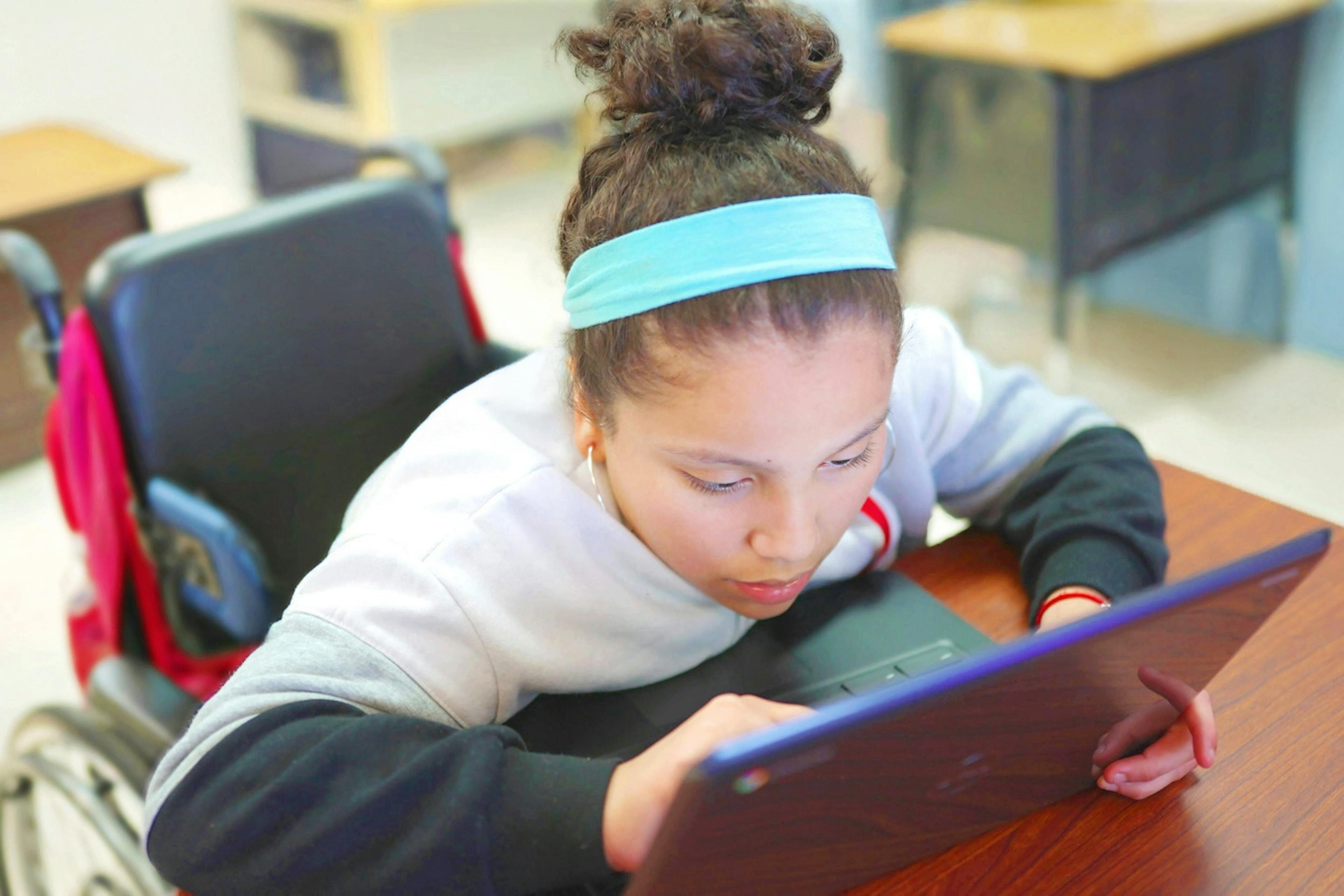 A student working on an tablet device