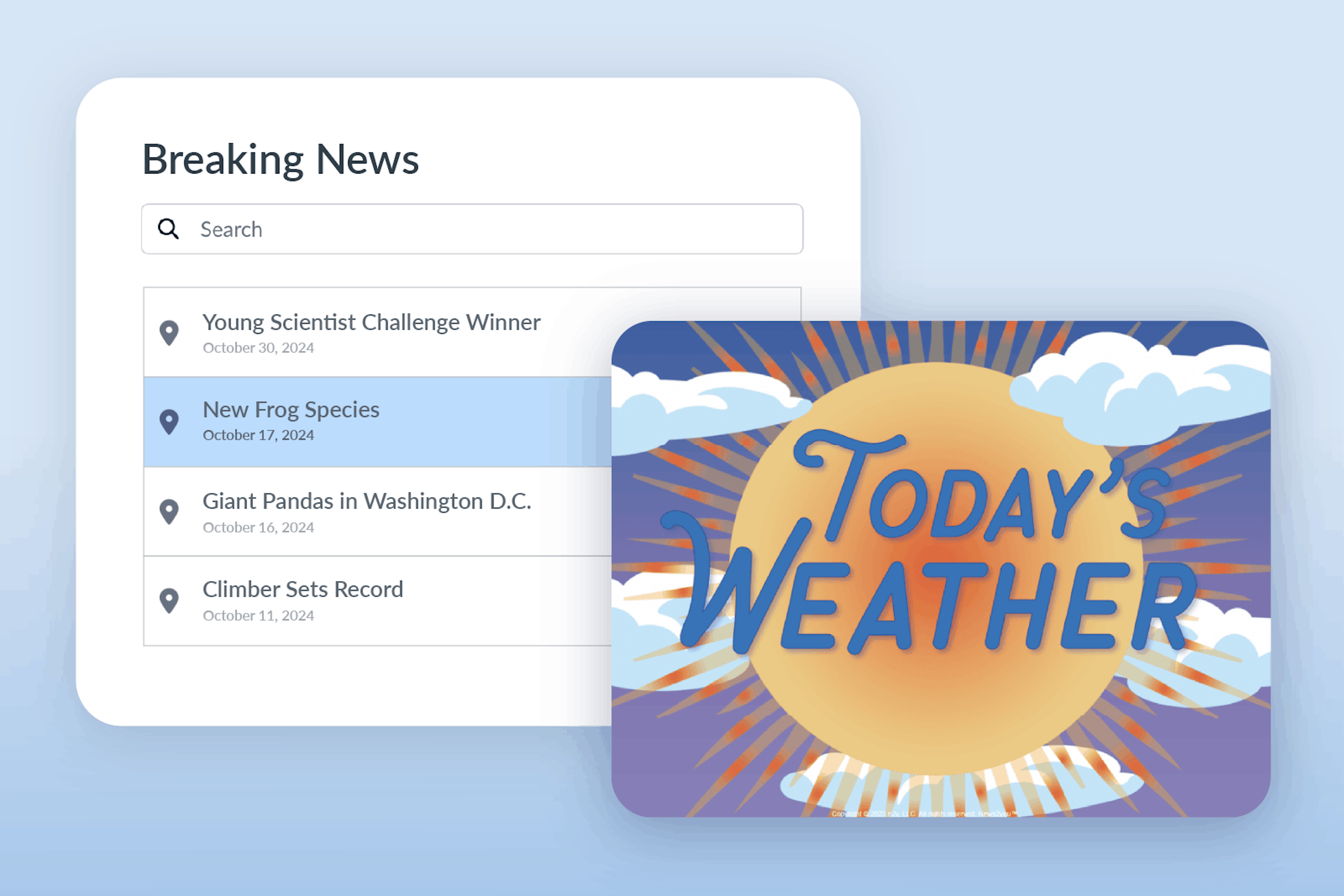 Today's Weather and Breaking News features