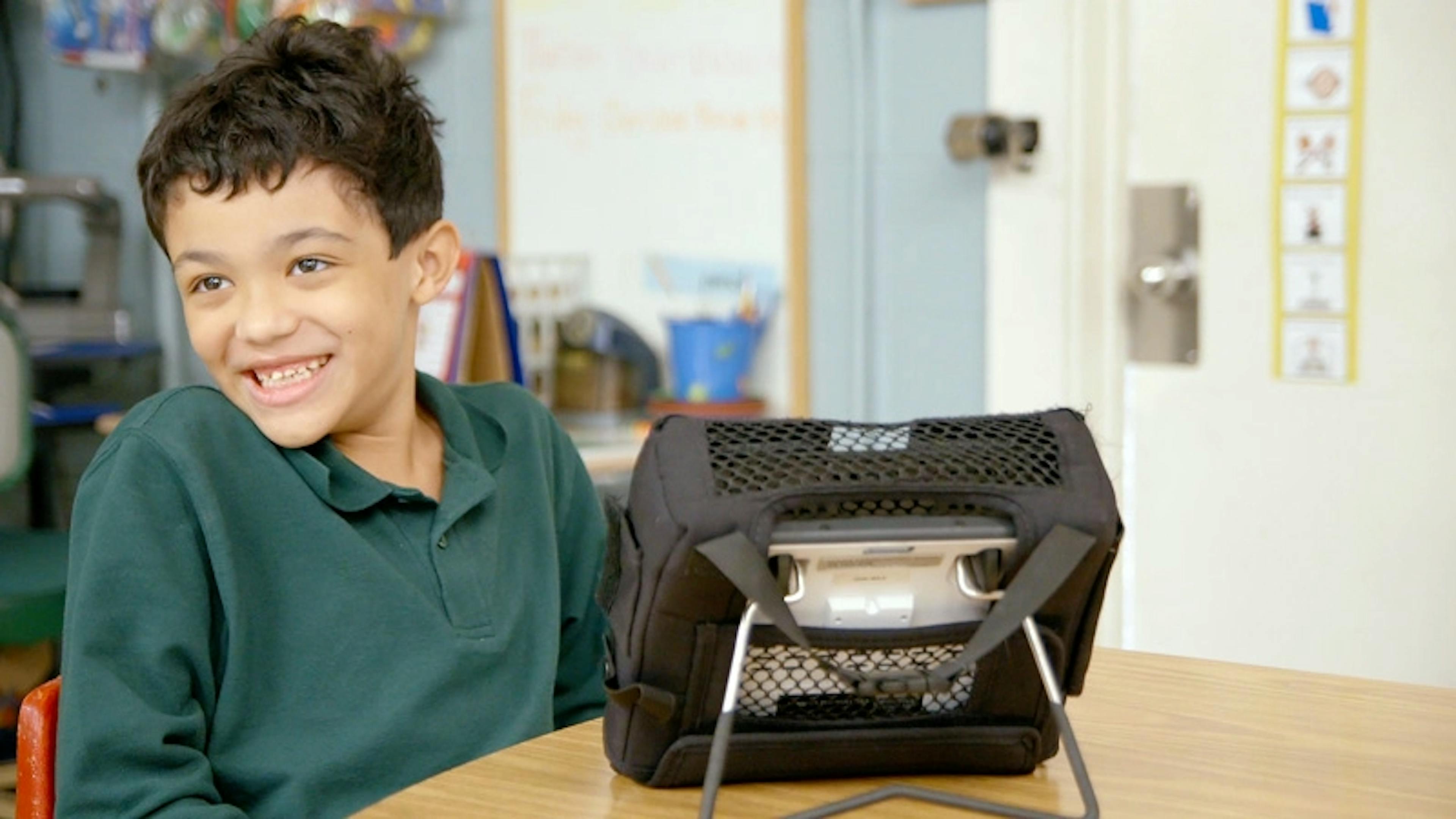 A student at a desk at school