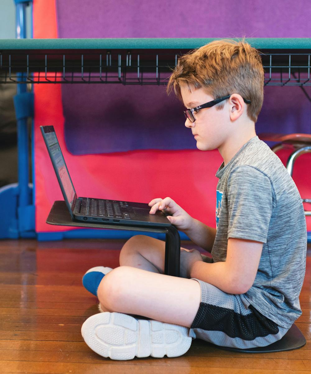 Student using a laptop