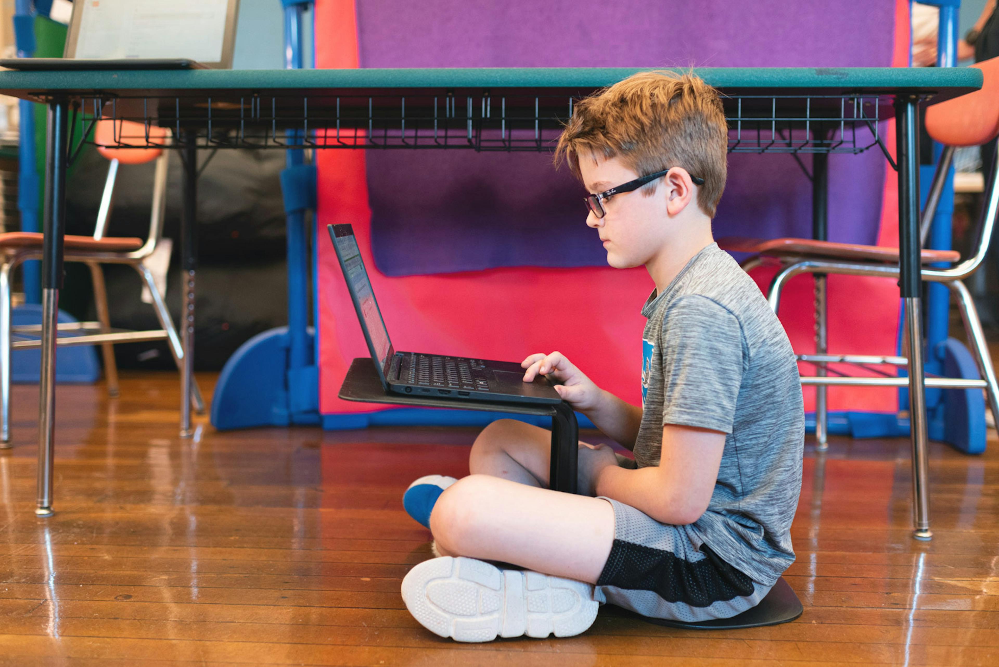 Student using a laptop