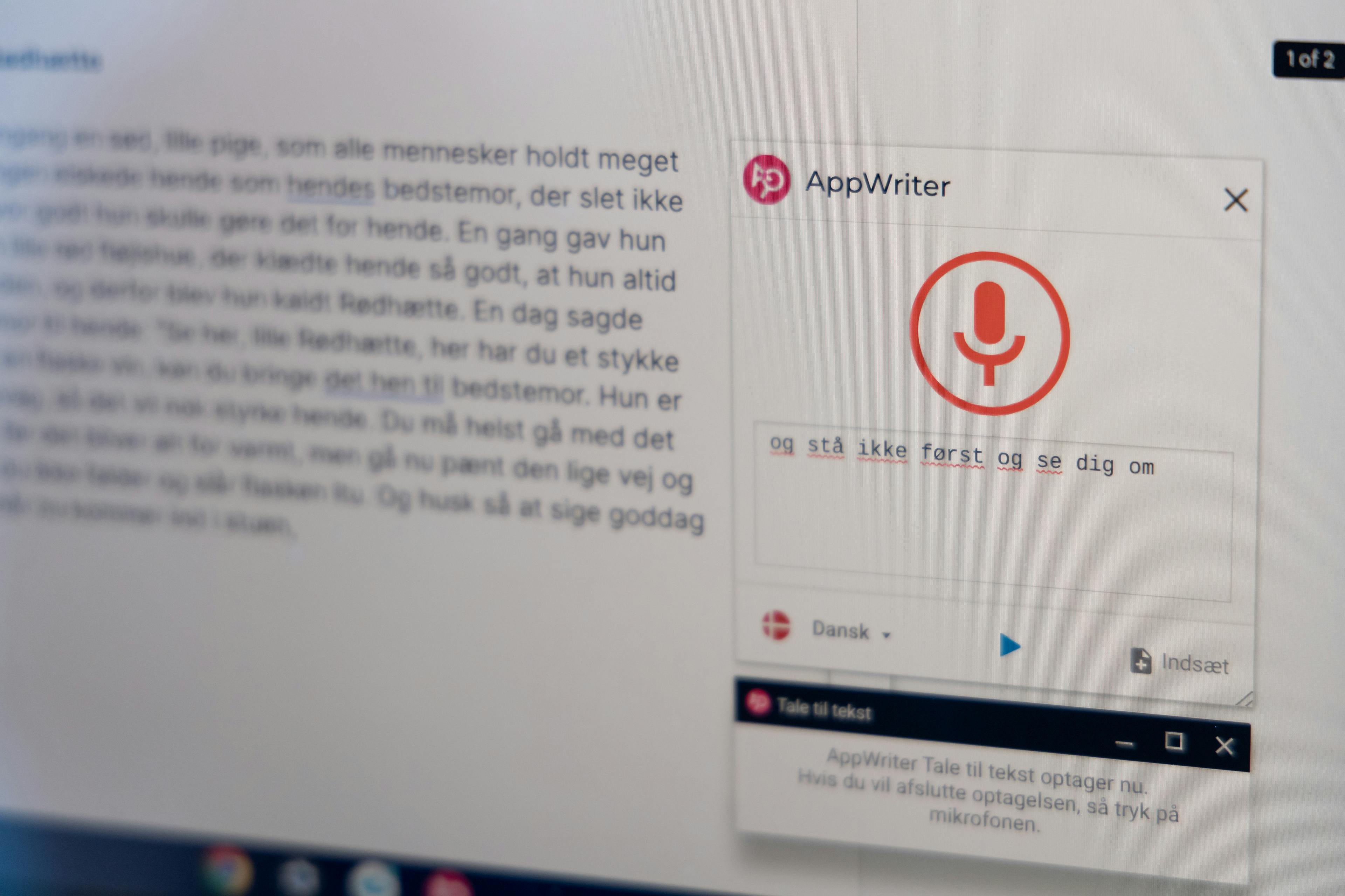 AppWriter Tale-til-tekst
