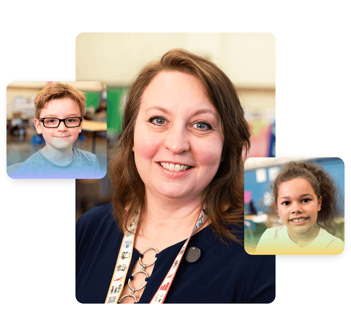 Header image showing a photo of a teacher with an overlapping headshot photo of a student on either side